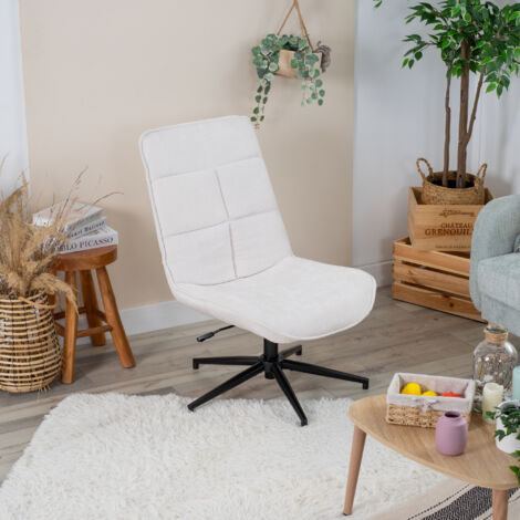 MEUBLES COSY Lounge-Bürostuhl, ohne Armlehnen, mit weißem Stoff bezogen, verstellbar, drehbar, Stahlbeine im Vintage-Stil