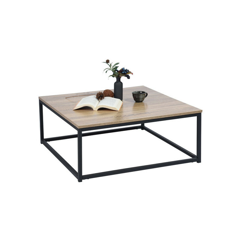 Moderne Table Basse Bout Canapé 80x80cm - Plateau Panneau Bois Chêne - Métal Peint Noir - CHÊNE - Meubles Cosy
