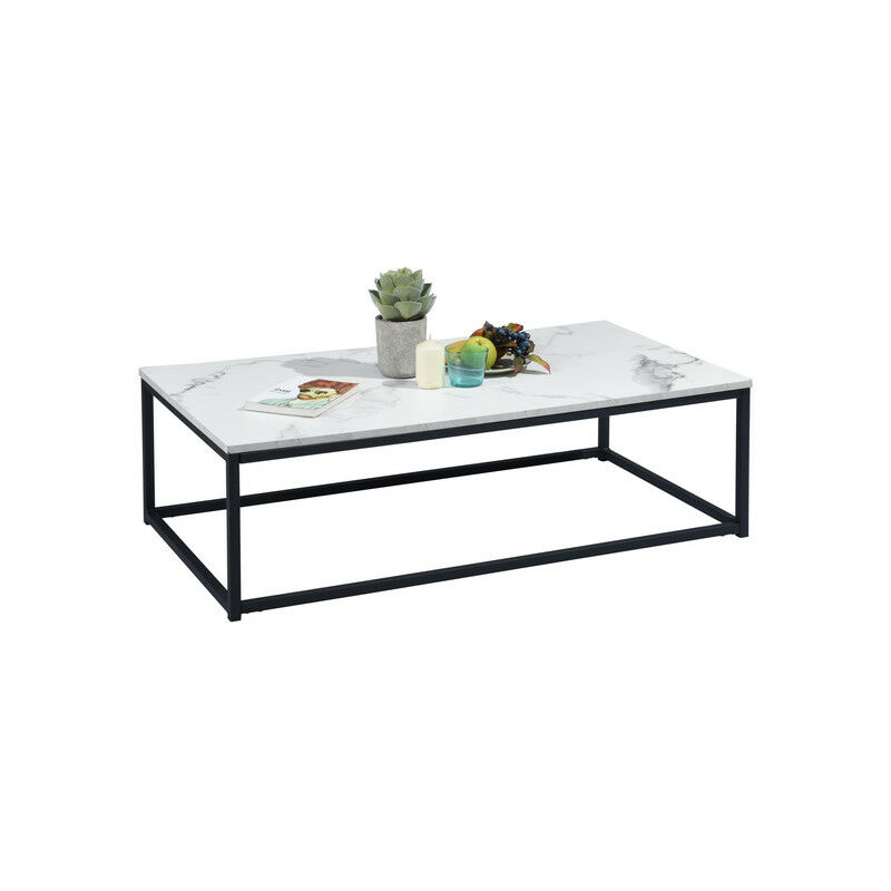 Meubles Cosy - Moderner Couchtisch, 110 x 60 cm, Holz und Marmor, Schwarz lackiertes Metall, für Wohnzimmer - MARMOR