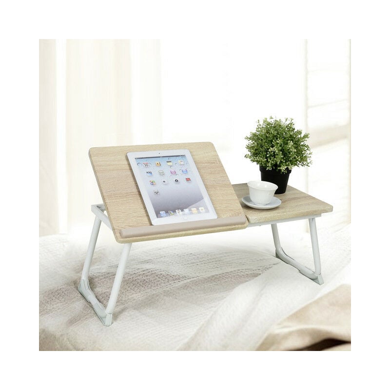 Meubles Cosy - Petite table de travail Table de lit mobile Supporte Table d'ordinateur portable pliable hauteur réglable Plateau chêne 65-75.5x30x29cm