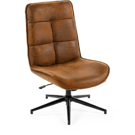 MEUBLES COSY Relaxation armchair, without armrests, with brown fabric covering, adjustable, swivel and vintage-style steel legs, CHARLOTTE