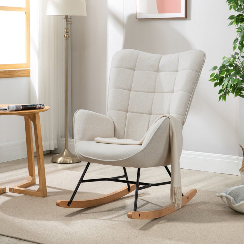 MEUBLES COSY Rocking Chair for Nursery Relaxing Nursing Armchair with High Backrest for Adults Mum Feeding Reading Glider Fabric with Metal Legs Wood