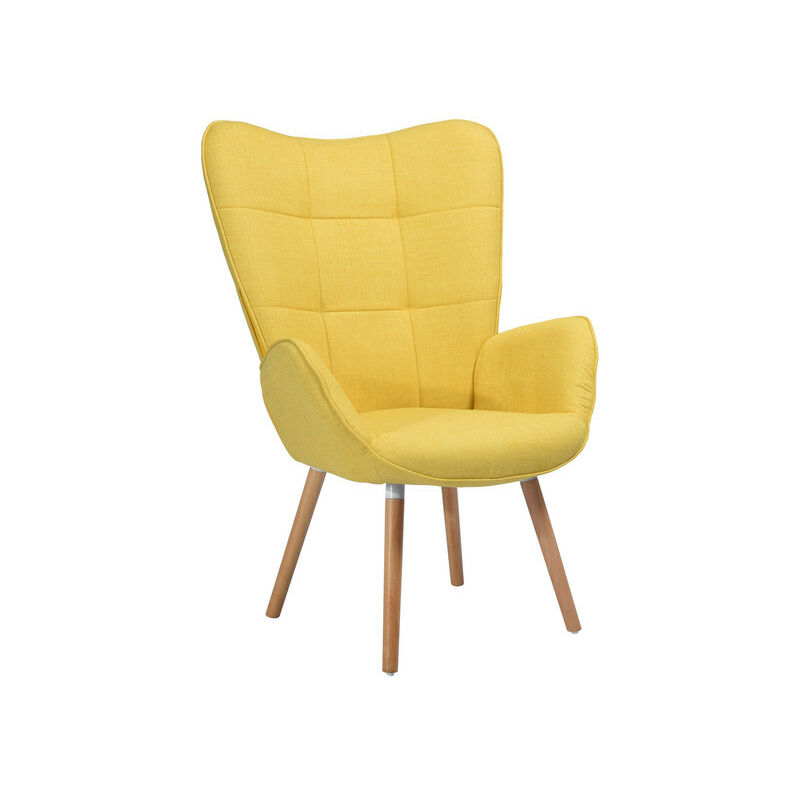 Meubles Cosy - Gelber Sessel – gepolsterter Stuhl – Wohnzimmer – skandinavischer Stil – Beine aus Stoff und Buchenholz – 68 x 74 x 106 cm - GELB