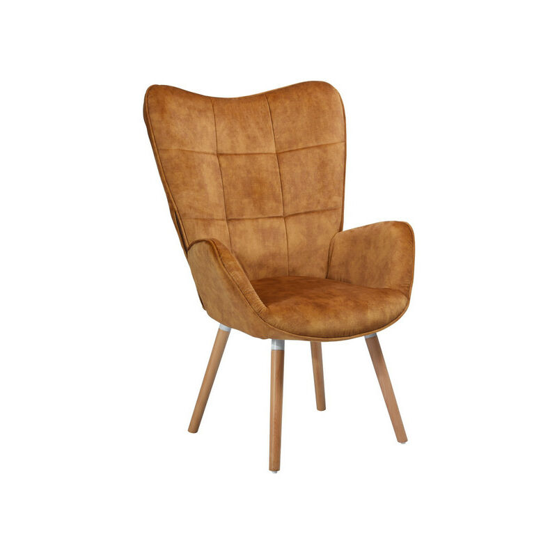 Meubles Cosy - Brauner Polstersessel – Wohnzimmer – Skandinavischer Stil – Beine aus Stoff und Buchenholz – 68 x 74 x 106 cm - SENF