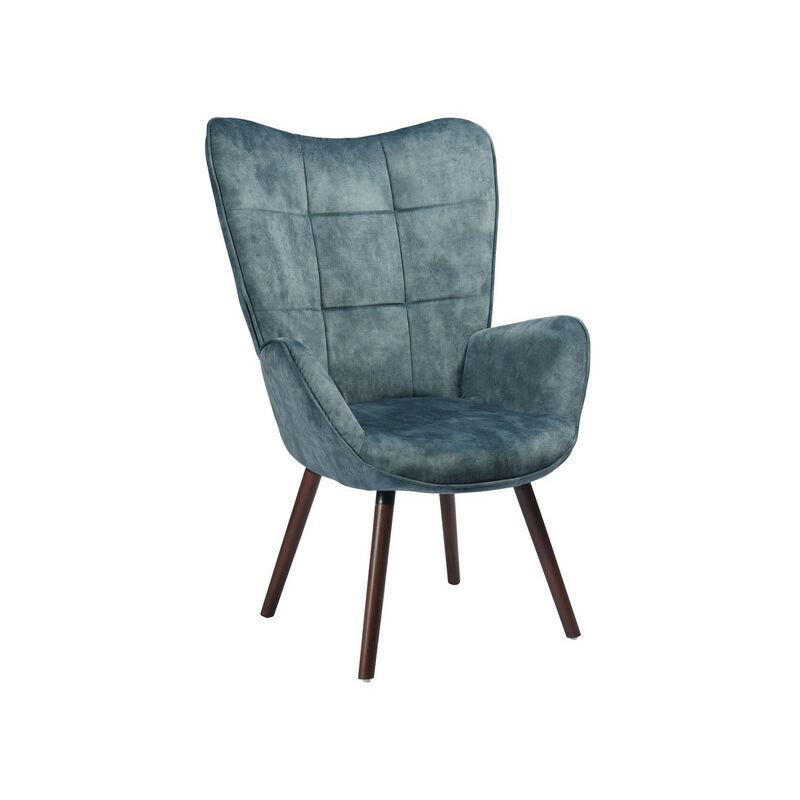 Meubles Cosy - Gepolsterter Sessel aus blauem Stoff mit Armlehnen, Beine aus dunklem Buchenholz - BLAU