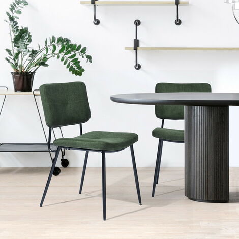 MEUBLES COSY Set aus 2 Esszimmerstühlen – skandinavisch – mit gepolsterter Sitzlehne – aus grünem Stoff – Metallbeine – für Küche, Wohnzimmer, Schlafzimmer, Büro