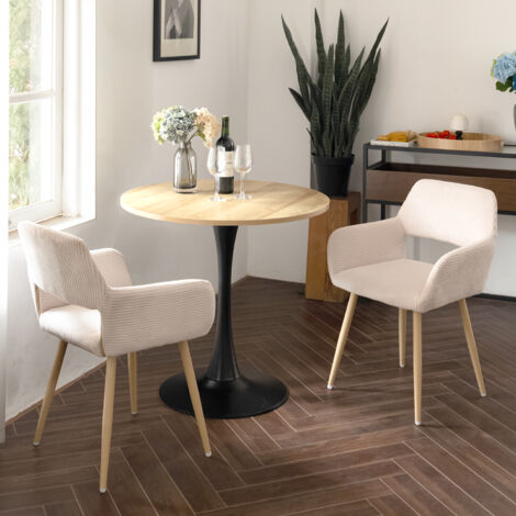 MEUBLES COSY Set aus 2 skandinavischen Esszimmerstühlen aus hellbeigem Mikrofaserstoff