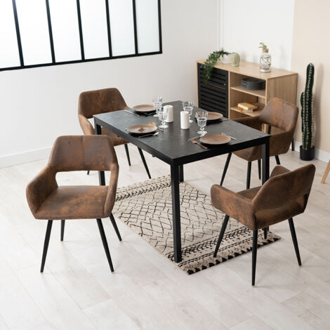 MEUBLES COSY Set da pranzo composto da cinque pezzi, tra cui un tavolo allungabile e quattro sedie da pranzo in microfibra marrone.