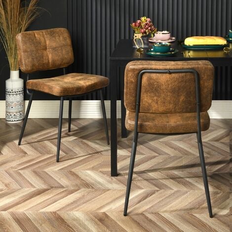 MEUBLES COSY Set di 2 sedie da pranzo vintage industriali KAROMI in tessuto microfibra marrone