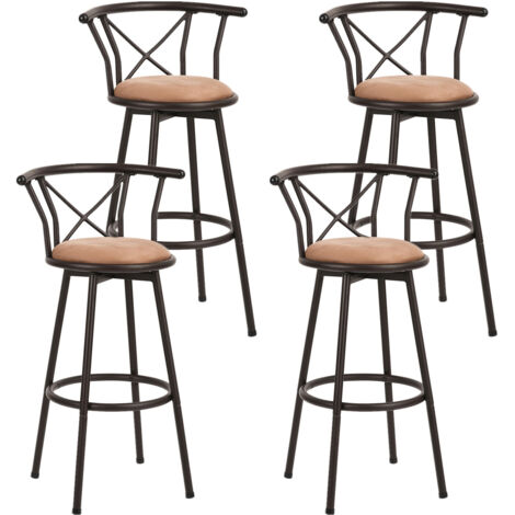 MEUBLES COSY Set di 4 sedie da bar girevoli a 360°, sgabelli alti vintage, con schienale e poggiapiedi, seduta alta 75,5 cm, stile industriale, marrone rustico e nero