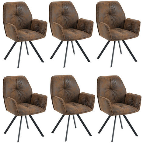 MEUBLES COSY Set di 6 comode sedie da pranzo in pelle scamosciata con braccioli