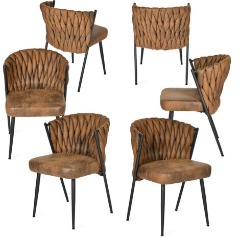 MEUBLES COSY Set di 6 sedie da pranzo in stile moderno, poltroncina imbottita, seduta in pelle scamosciata, gambe in metallo per cucina e soggiorno, marrone