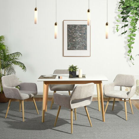 MEUBLES COSY Set mit 4 Sesseln – Beigefarbener Stoff – Metallbeine in Holzoptik – Skandinavischer Stil – Esszimmer, Büro, Wohnzimmer