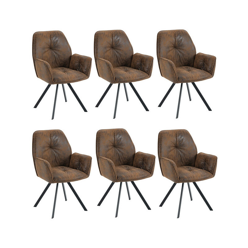 Set Mit 6 Bequemen Esszimmerstühlen Aus Wildleder Mit Armlehnen - Braun - Meubles Cosy