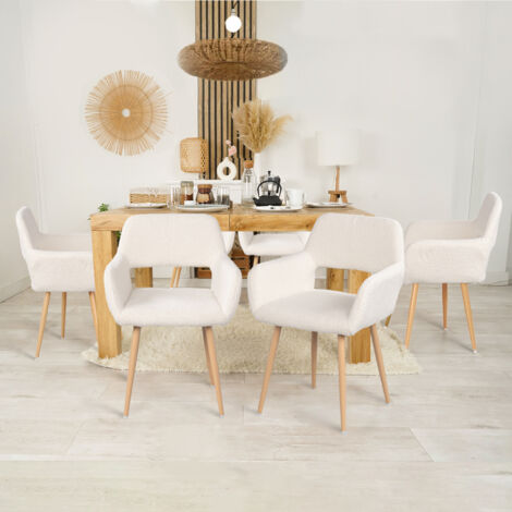 MEUBLES COSY Set mit 6 Sesseln – aus beigem Frotteestoff – Metallbeine in Holzoptik – skandinavischer Stil – Esszimmer, Büro, Wohnzimmer