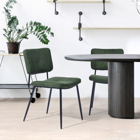MEUBLES COSY Set of 2 Scandinavian dining room chairs in green fabric