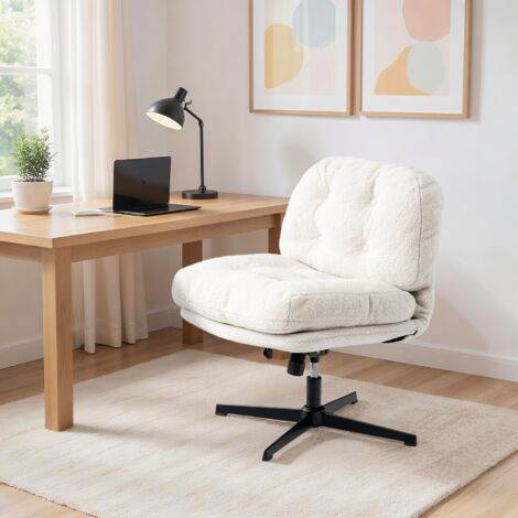 MEUBLES COSY Silla de oficina, sillón de salón con función de inclinación, giratorio 360°, adecuado para dormitorio y oficina, pana blanca