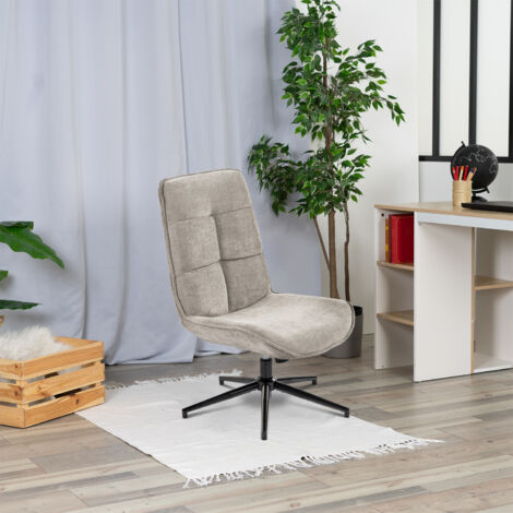 MEUBLES COSY Silla de oficina tipo lounge, sin brazos, tapizada en tela gris, ajustable, giratoria, patas de acero estilo vintage