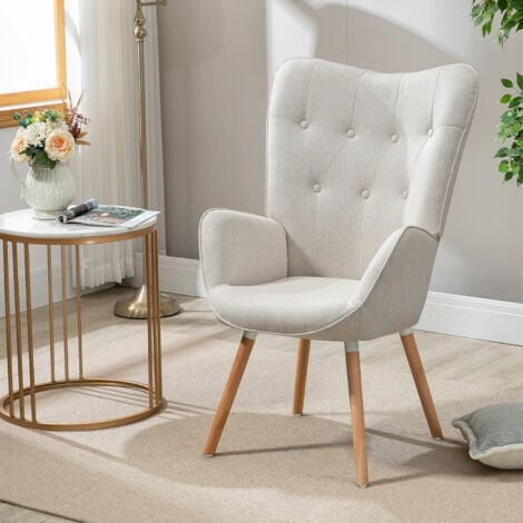 MEUBLES COSY Sillón con Respaldo Tapizado, Asiento de Pino y Patas de Madera de Haya en Color Natural en Estilo Escandinavo en Tela Beige