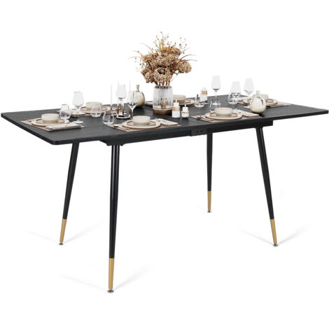 Meubles Cosy – Table de salle à manger extensible 4 à 6 personnes – Cadre métallique noir et or – Style industriel rétro – 120-160x80x75cm – Bois d'ingénierie