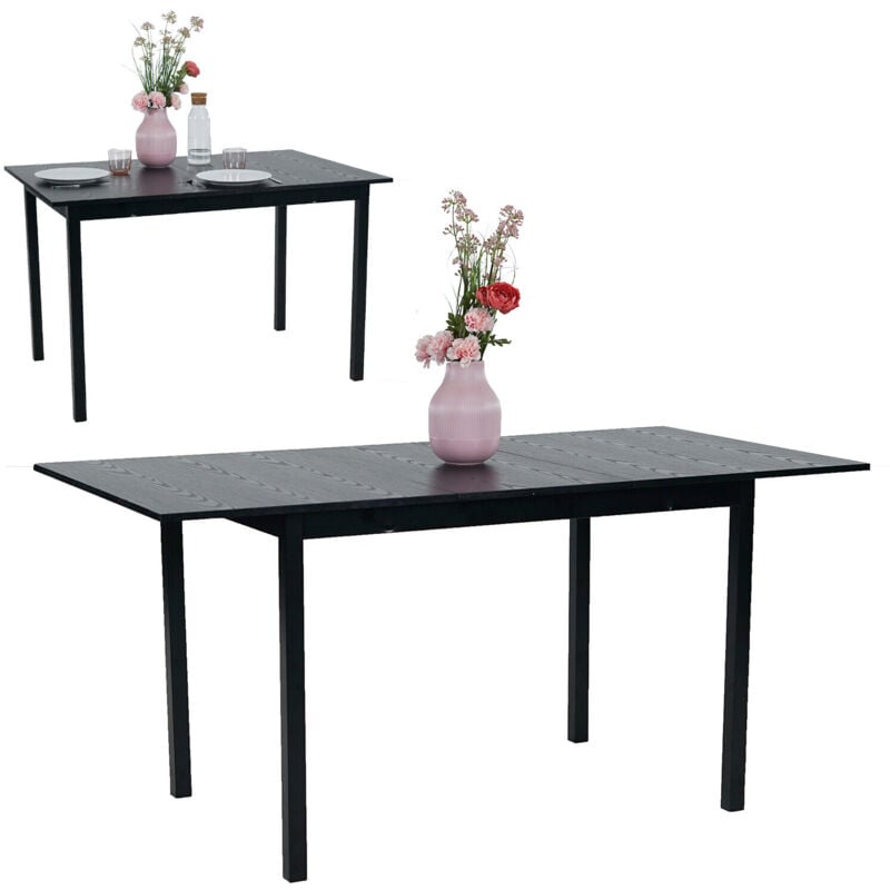 Table de salle à manger extensible industrielle pour 4 à 6 personnes en bois mdf noir, pieds en métal noir - Meubles Cosy