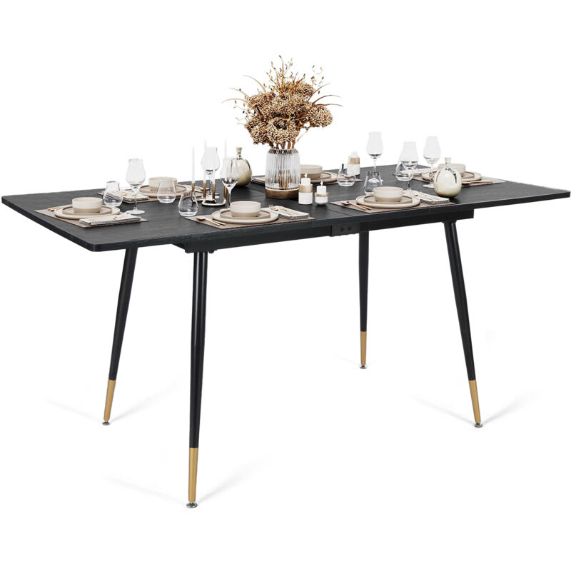 Meubles Cosy - Table de Salle à Manger Extensible 4 a 6 Personnes pour Salon Cuisine, Cadre Métallique Robuste, Style Industriel Rétro, Noir et Or,