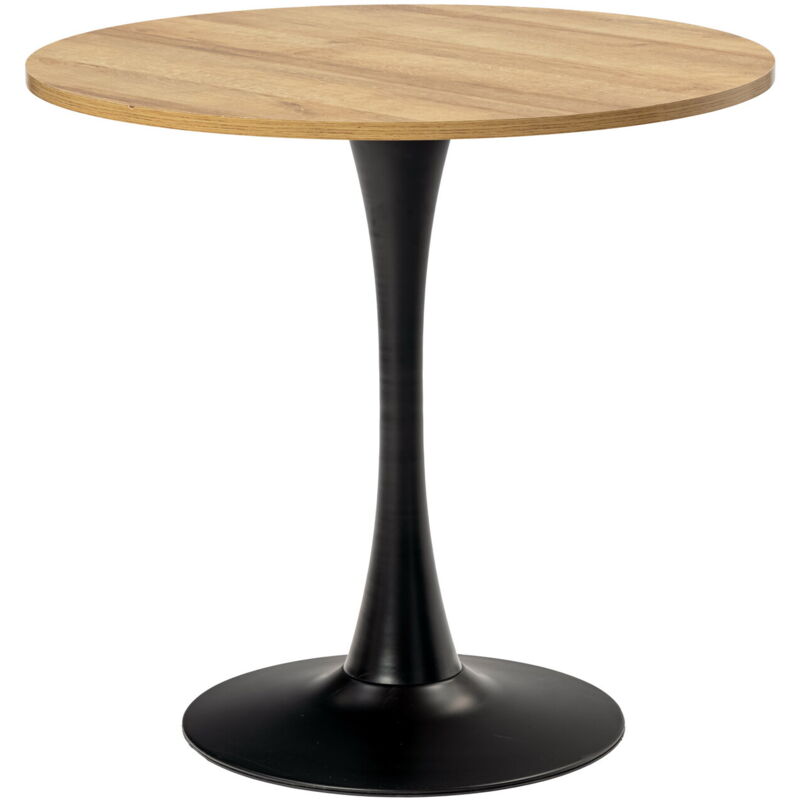 Table Salle à Manger Ronde Vintage 2-4 Personnes pour Salon Cuisine Bureau, en Bois d'ingénierie et Métal, Chêne + Noir, 80x80x75cm - Meubles Cosy