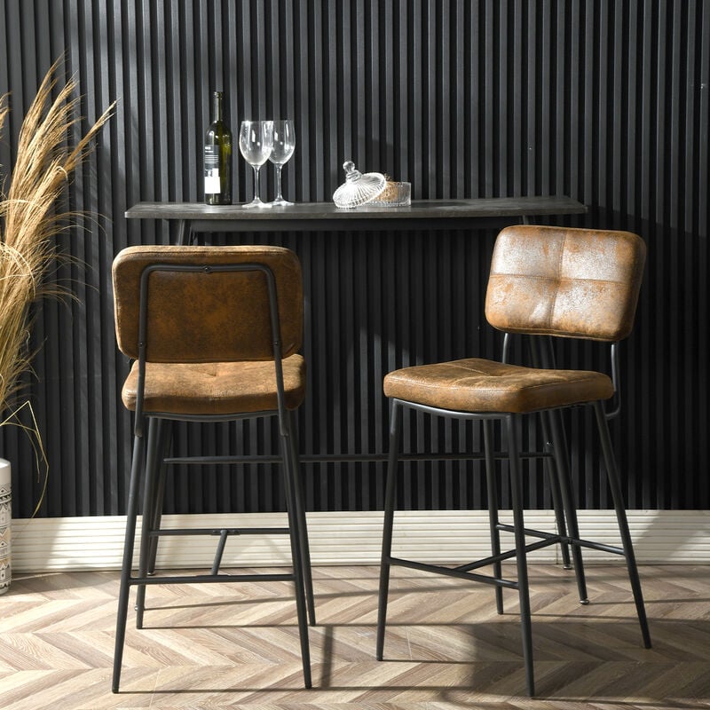 Meubles Cosy - Lot de 2 Tabouret de Bar Rétro Vintage - Siège Rembourrés de 69 cm de Haut - Chaises Hautes en Suédine - pieds et repose pieds en