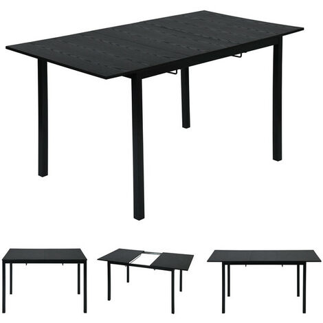 MEUBLES COSY Tavolo da pranzo industriale allungabile da 4 a 6 persone in legno MDF nero, gambe in metallo nero