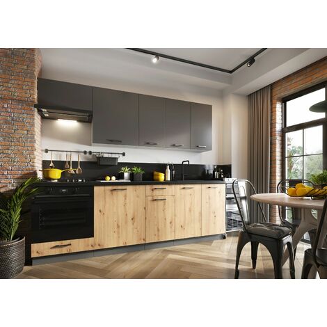 Meubles Cuisine complète CLARA gris chêne mat - 1m80 - 6 meubles - MOINSCHERCUISINE - GRIS ET CHENE