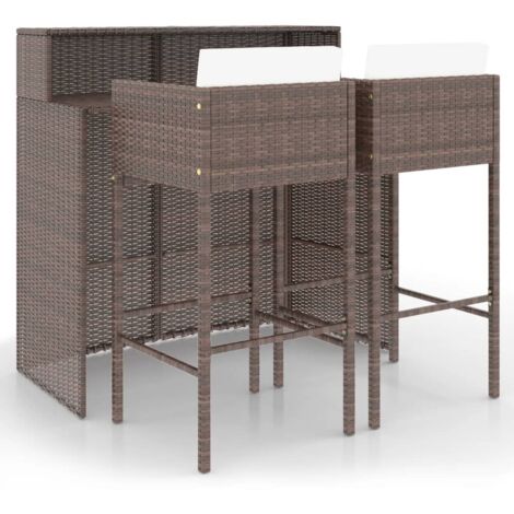 Meubles de bar de jardin 3pcs et coussins Résine tressée Marron 4