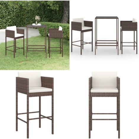 Meubles de bar de jardin 3pcs et coussins Résine tressée Marron - Ensemble Salon De Jardin - Mobilier De Jardin - Set De Bar Extérieur - Table De Bar - Chaises De Bar - Home & Living