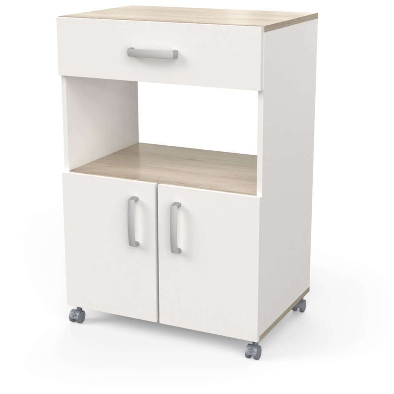 Meubles de cuisine auxiliaires avec roues blanches mates et chêne Kronberg 88x60x41 cm