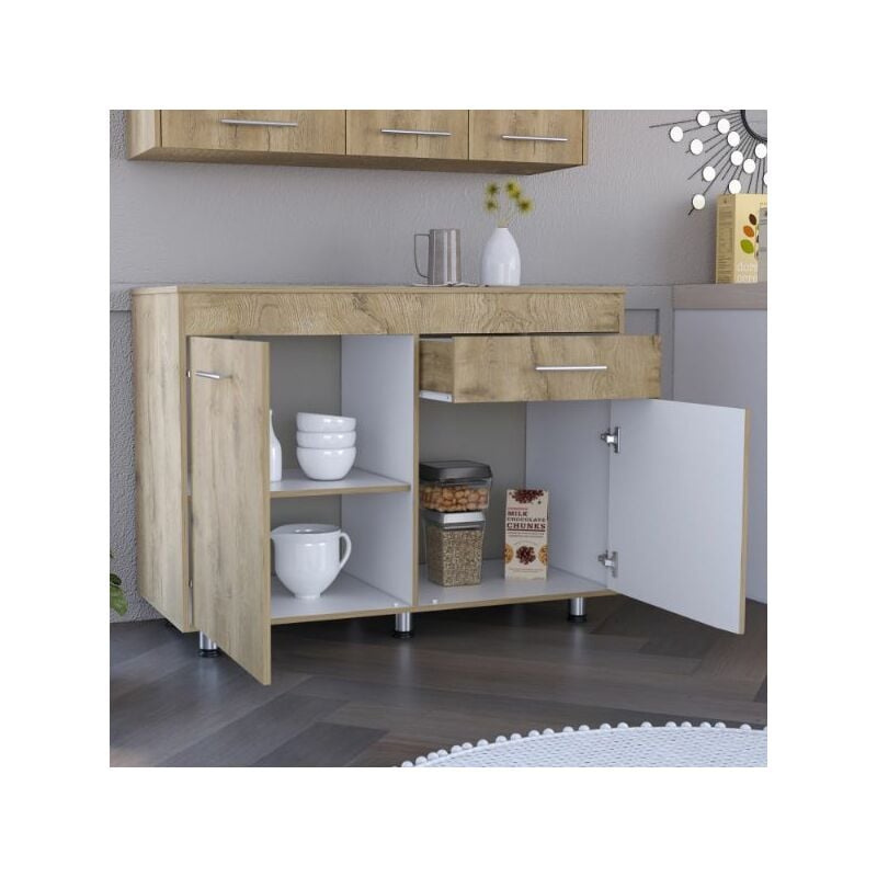 Meuble bas de cuisine Orion, avec tiroir 89.5CM l x 51.6CM p x 120.3CM l Blanc / Macadamia