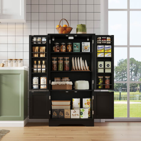 Meubles de cuisine de 120 x 60 x 40 cm avec éclairage LED, ouverture par capteur et grand espace de rangement avec quatre portes.