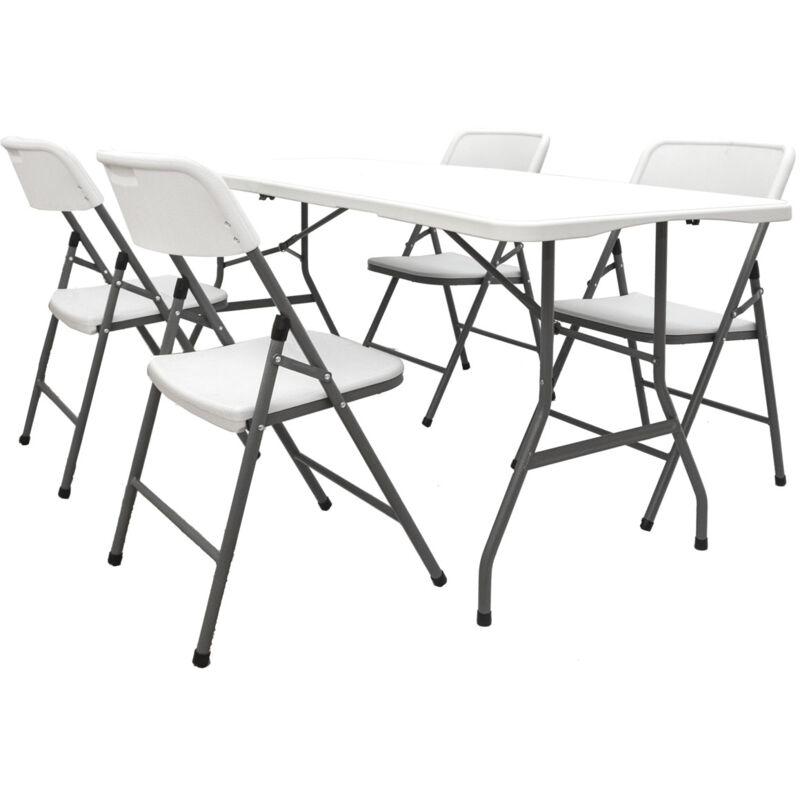 Amanka - Meubles de Jardin - Table de 180 cm 4 Chaises - Sièges Pliants Blanc Imperméable