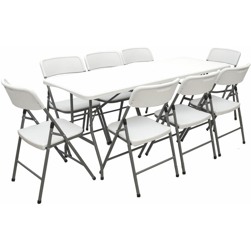 Meubles de Jardin - Table de 180 cm 8 chaises - Sièges pliants blanc imperméable - weiss