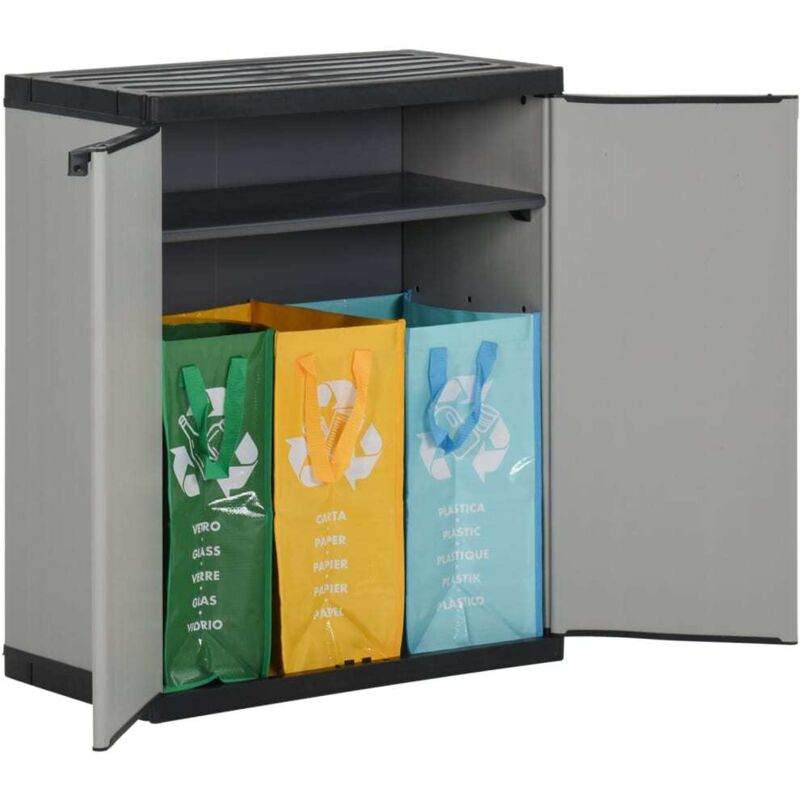 Meubles de Rangement，Armoire à déchets de jardin Gris et noir 68x40x85 cm PP CFW810746