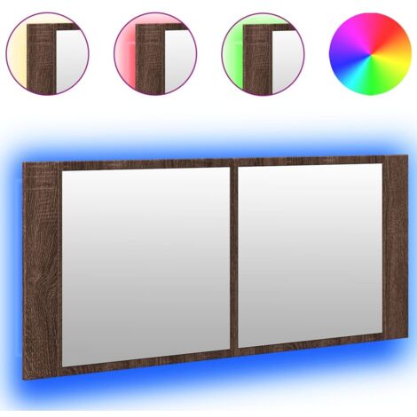 Meubles de Rangement，Armoire à miroir à LED de bain chêne marron 100x12x45 cm CFW230908