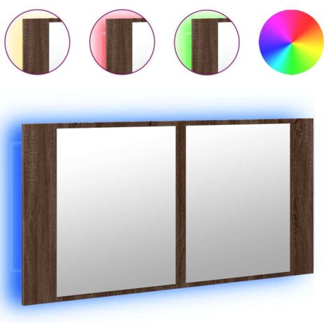 Meubles de Rangement，Armoire à miroir à LED de bain chêne marron 90x12x45 cm CFW913291