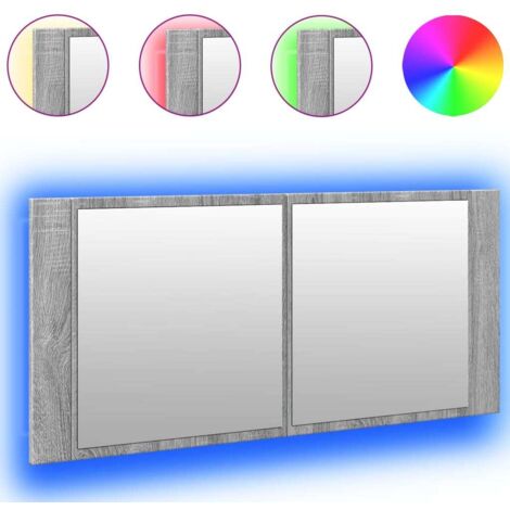 Meubles de Rangement，Armoire à miroir à LED de bain gris sonoma 100x12x45 cm CFW919977