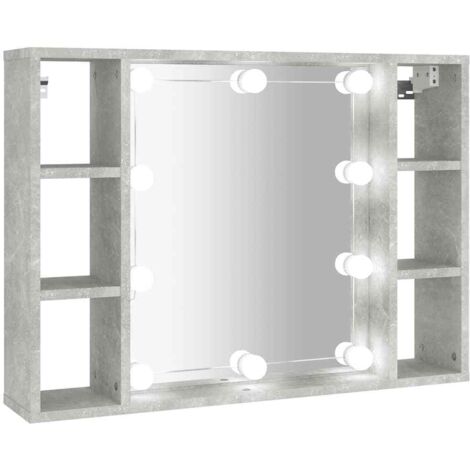 Meubles de Rangement，Armoire à miroir avec LED Gris béton 76x15x55 cm CFW876183