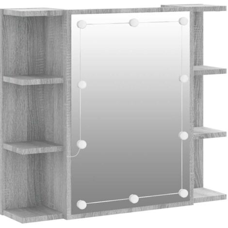 Meubles de Rangement，Armoire à miroir avec LED Sonoma gris 70x16,5x60 cm CFW440046