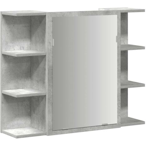Meubles de Rangement，Armoire à miroir de bain Gris béton 80x20,5x64 cm Aggloméré CFW637037