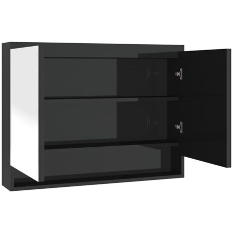 Meubles de Rangement，Armoire à miroir de salle de bain 80x15x60 cm MDF Noir brillant CFW174178
