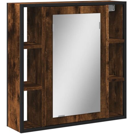 Meubles de Rangement，Armoire à miroir de salle de bain chêne fumé bois d’ingénierie CFW613815