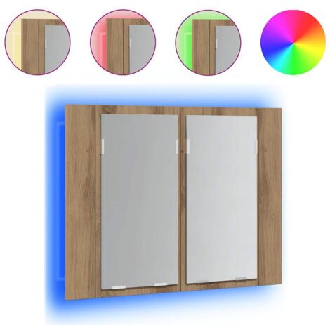 Meubles de Rangement，Armoire à miroir LED chêne artisanal 60x12x45cm bois ingénierie CFW659746