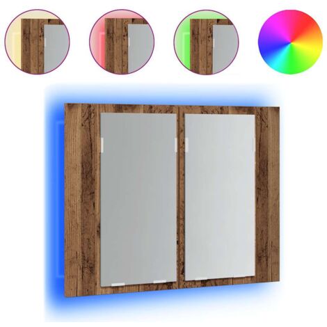 Meubles de Rangement，Armoire à miroir LED vieux bois 60x12x45 cm bois d'ingénierie CFW198857