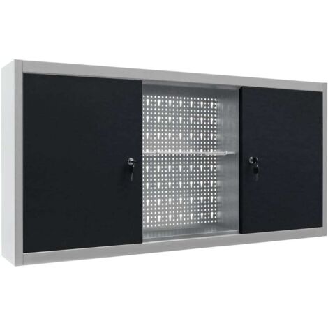 Meubles de Rangement，Armoire à outils murale Style Industriel Métal Gris et noir CFW892808