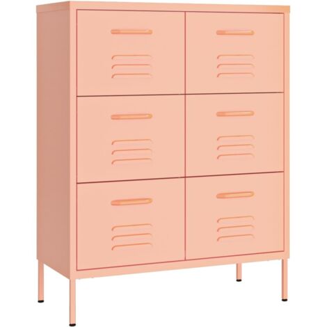 Meubles de Rangement，Armoire à tiroirs Rose 80x35x101,5 cm Acier CFW639767